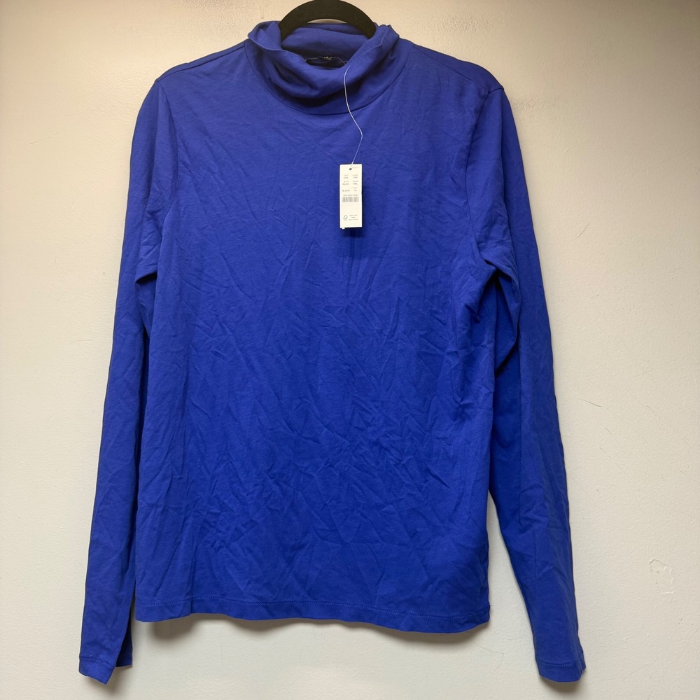J.Crew Roll Neck Top Women XL Royal Blue NEW Long Sleeve Cotton BL022